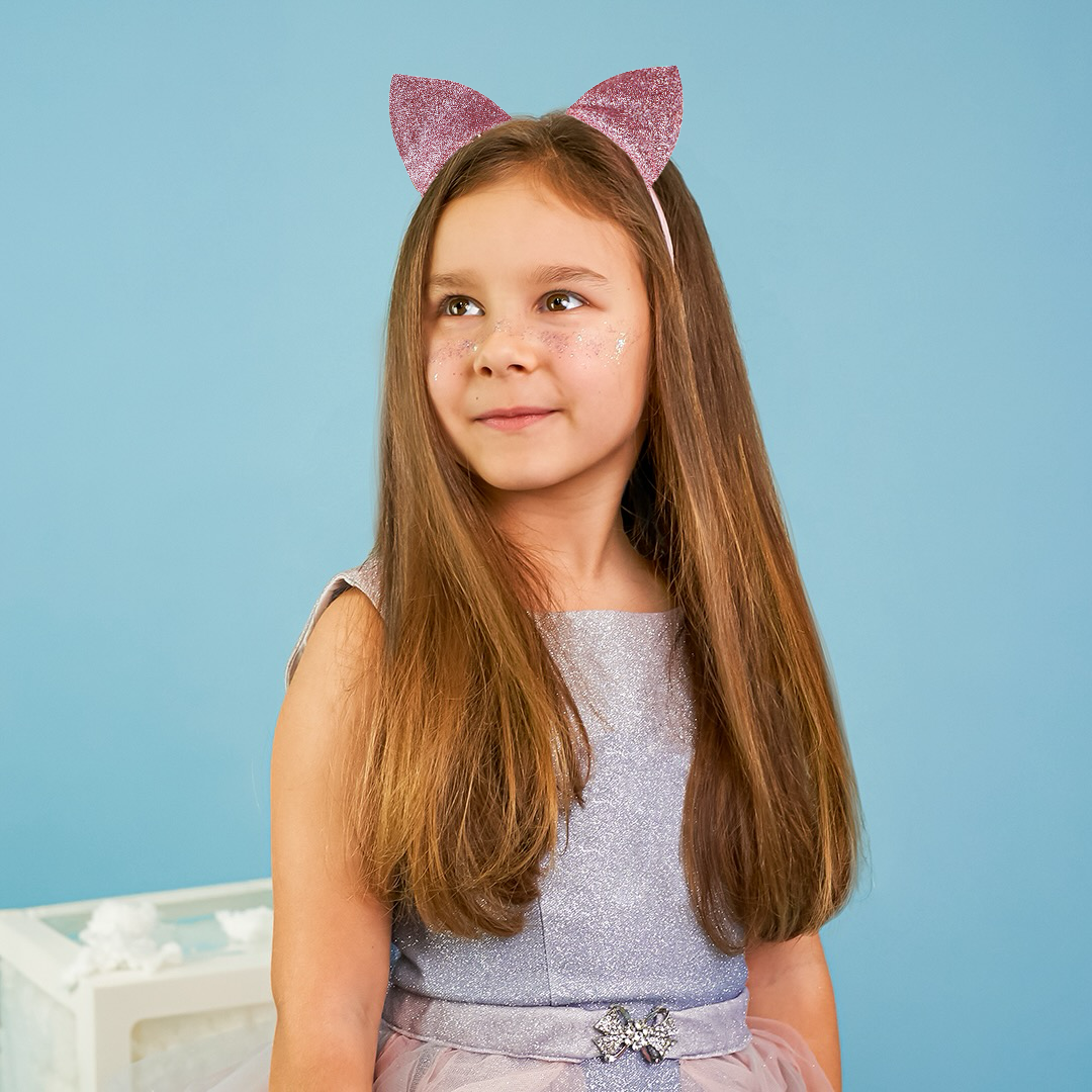 Ободок, Элегантные Ушки, Розовый, с блестками, 1 шт. 