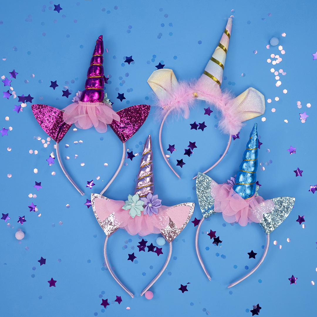 Ободок, Цветочный единорог, Розовый, с блестками, 1 шт. 