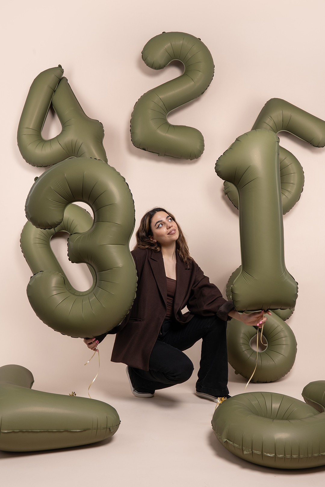 Шар (40''/102 см) Цифра, 1 Slim, Оливковый, Матовый, 1 шт.