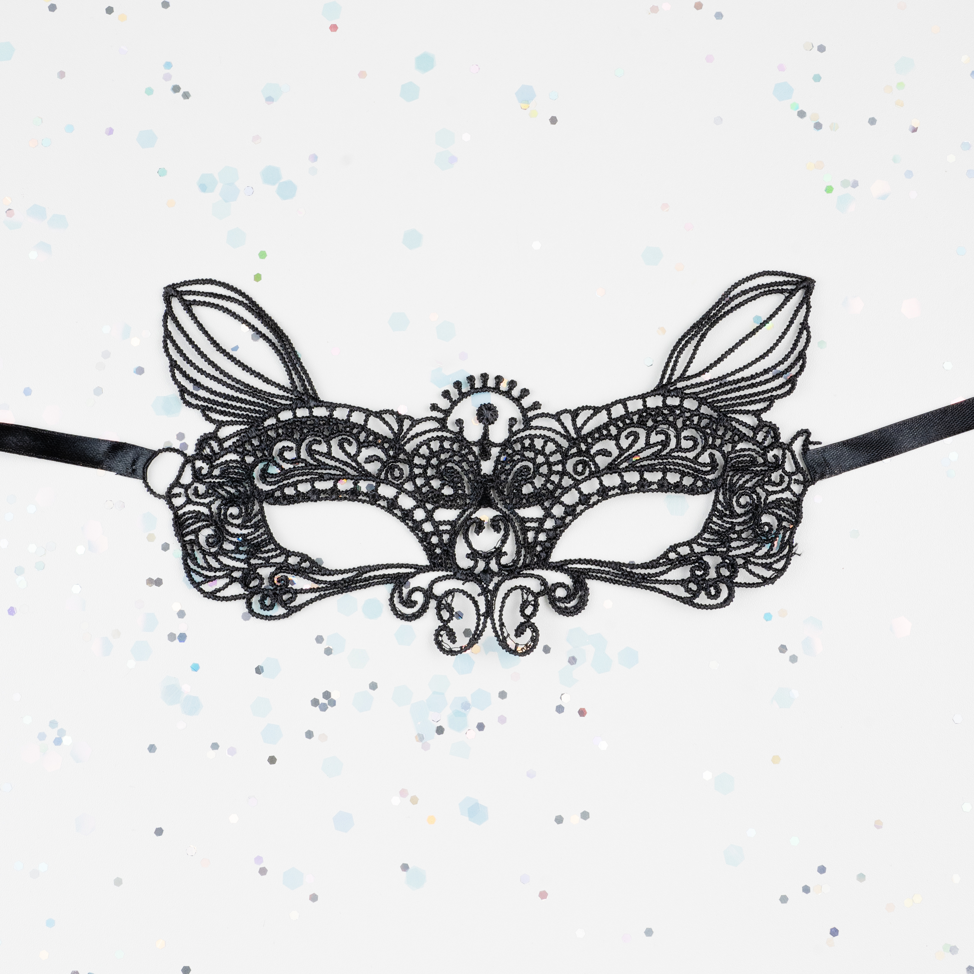 Маска кружевная, фигурная, Кошечка, Черный, 16*24 см, 1 шт. 