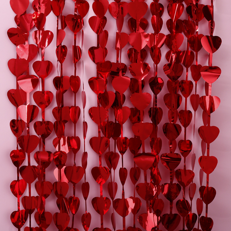 Занавес Сердце, Красный, Металлик, 100*200 см, 1 шт.