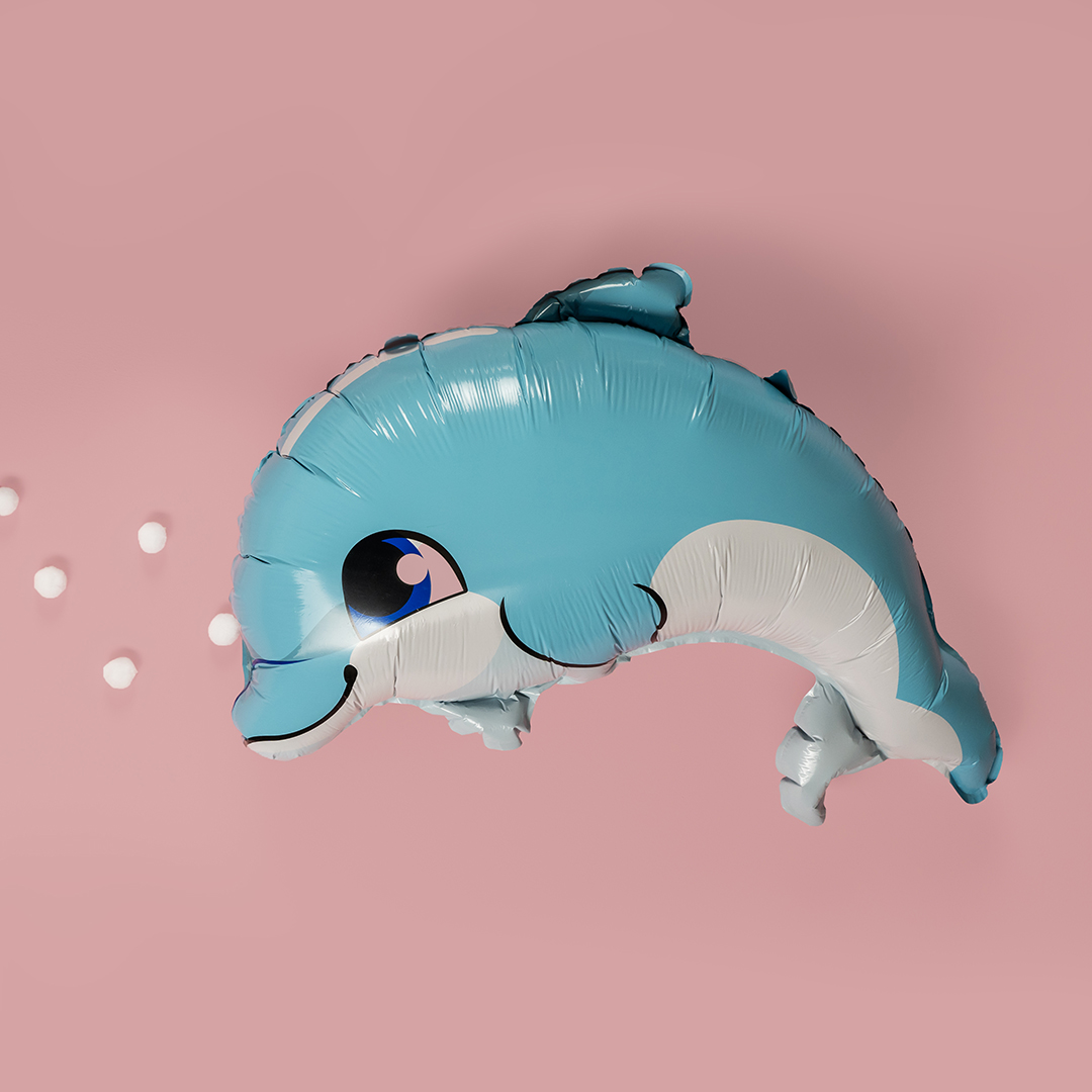 Шар (25''/64 см) Фигура, Маленький дельфин, Голубой, 1 шт.