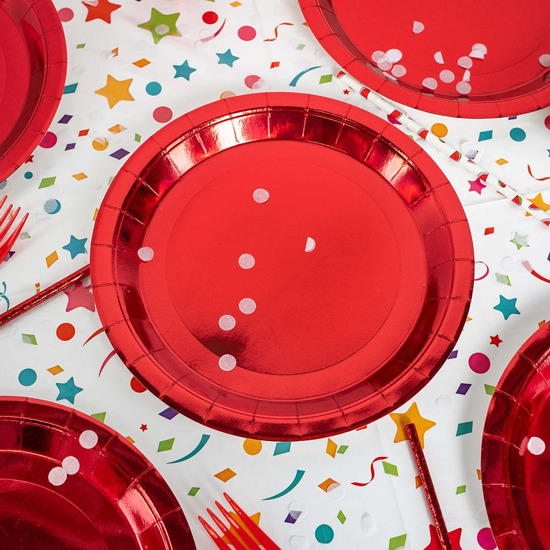 Тарелки (9''/23 см) Красный, Металлик, 6 шт.