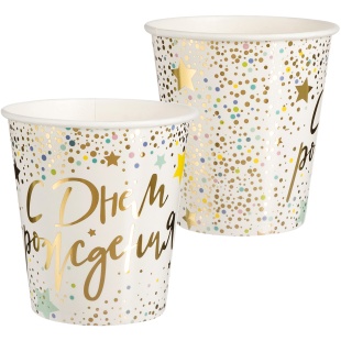 Стаканы (250 мл) С Днем Рождения (сверкающие блестки), Металлик, 6 шт.