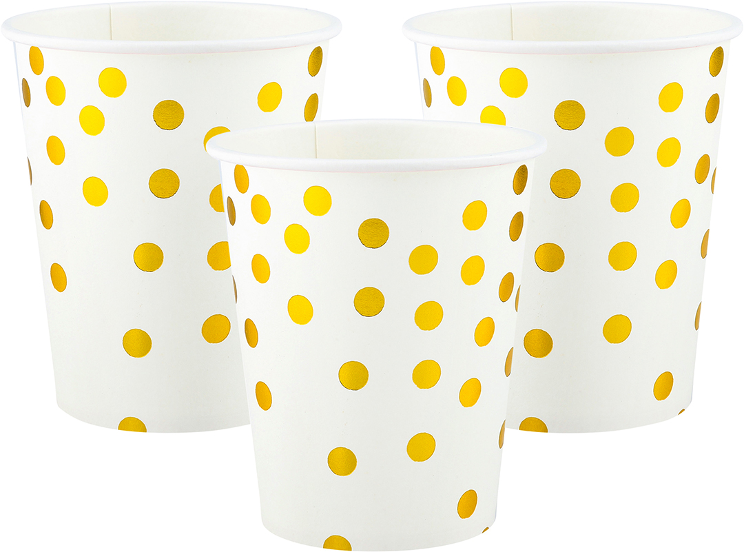 Стаканы (250 мл) Конфетти, Белый/Золото, Металлик, 6 шт.