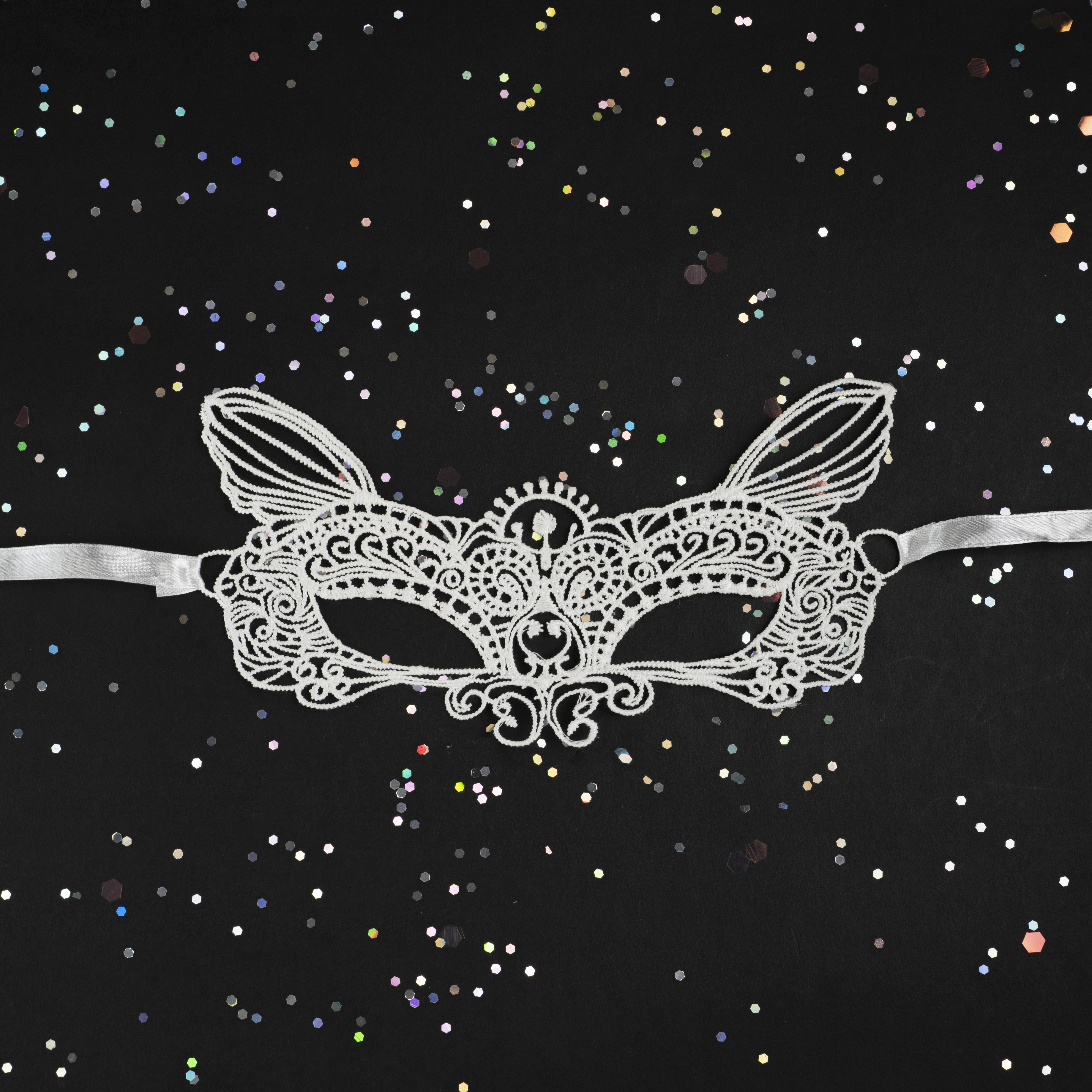 Маска кружевная, фигурная, Кошечка, Белый, 16*24 см, 1 шт. 