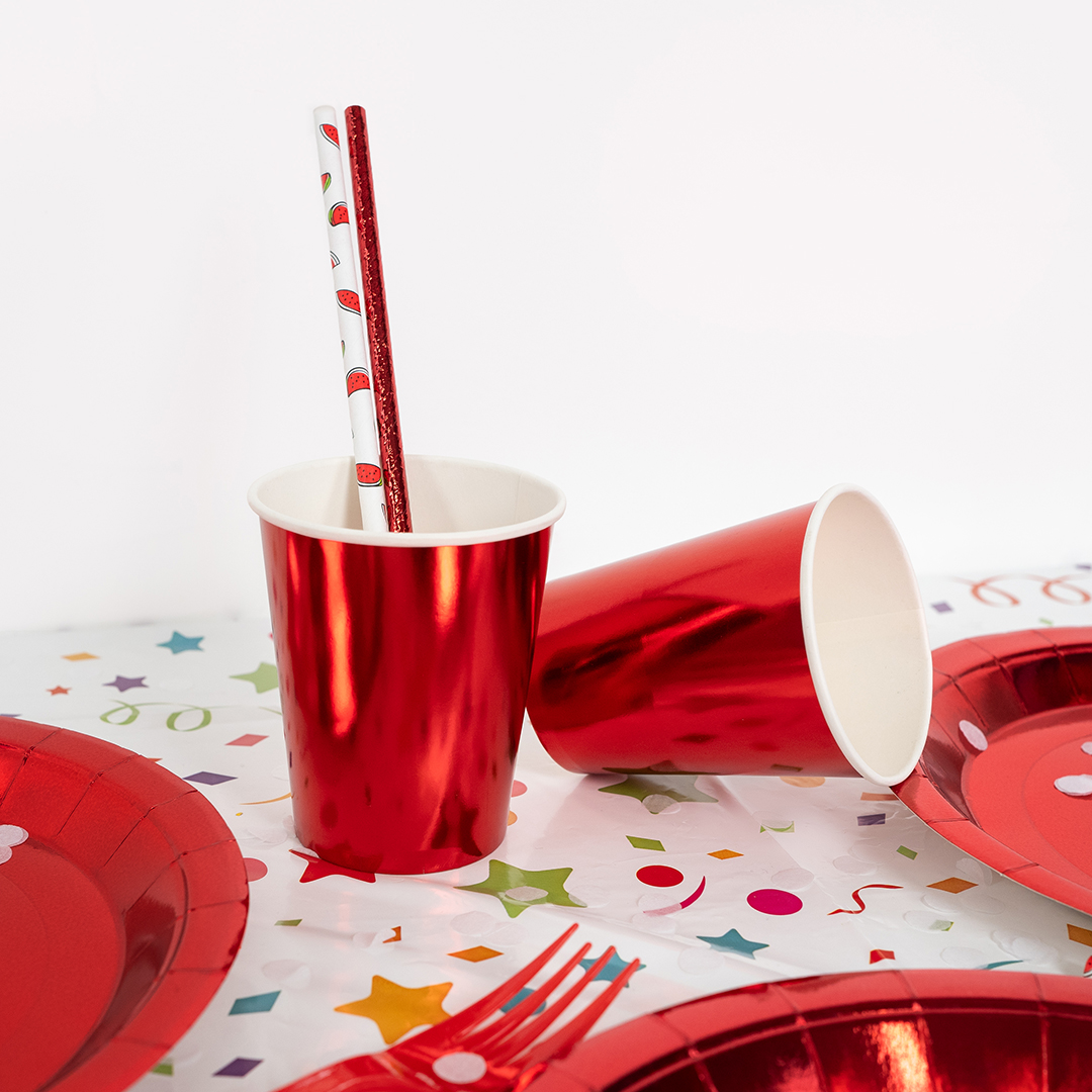 Стаканы (250 мл) Красный, Металлик, 6 шт.