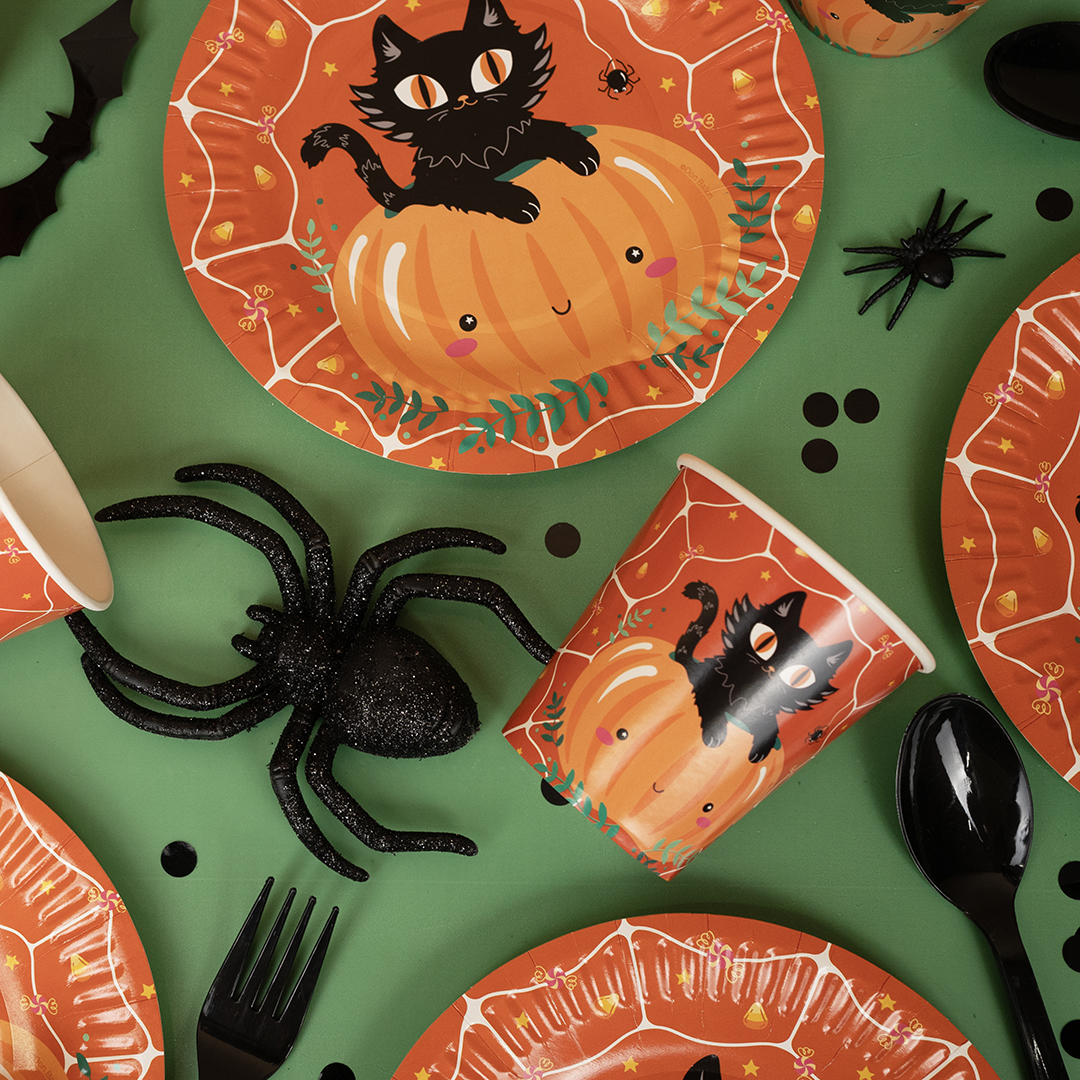 Стаканы (250 мл) Кошка на тыкве, Оранжевый, 6 шт.