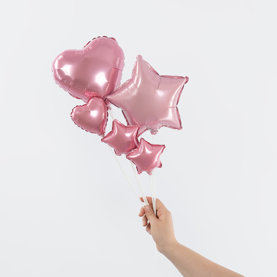 Шар с клапаном (5''/13 см) Микро-сердце, Розовый, 1 шт.