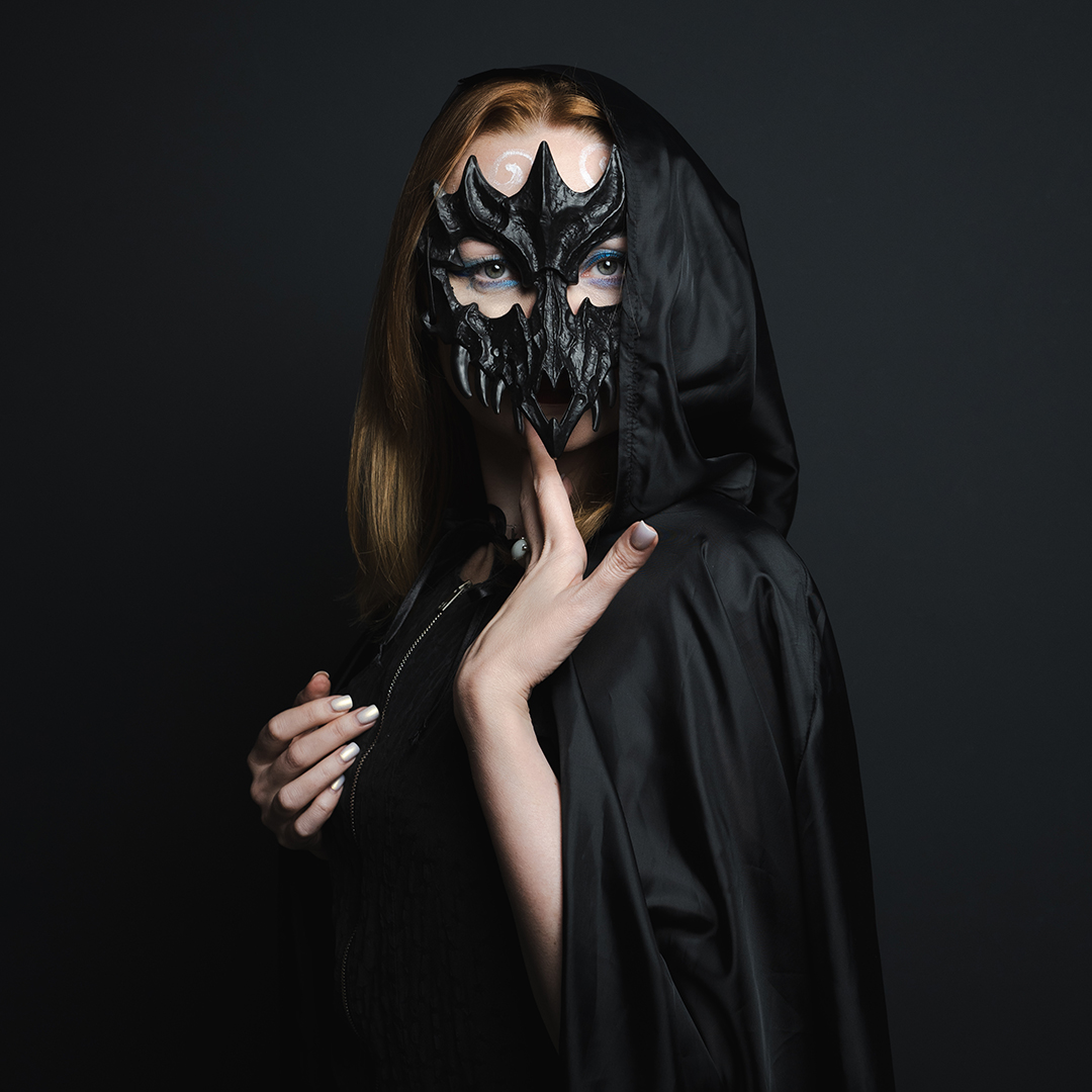 Карнавальная маска, Череп дракона, Черный, 16*18 см, 1 шт. 