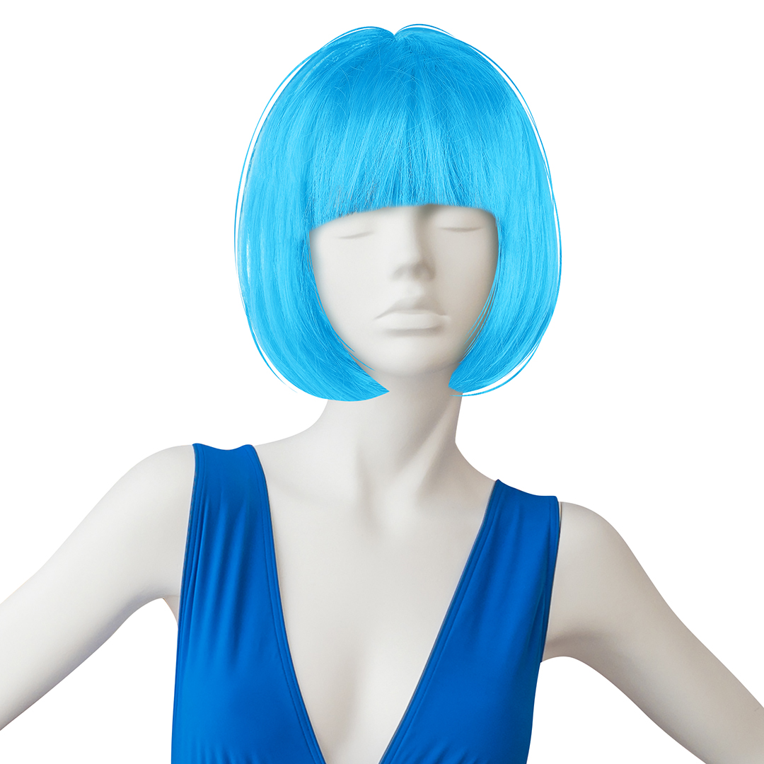 Парик карнавальный, 110 гр, Каре, Голубой, 1 шт. в упак. 