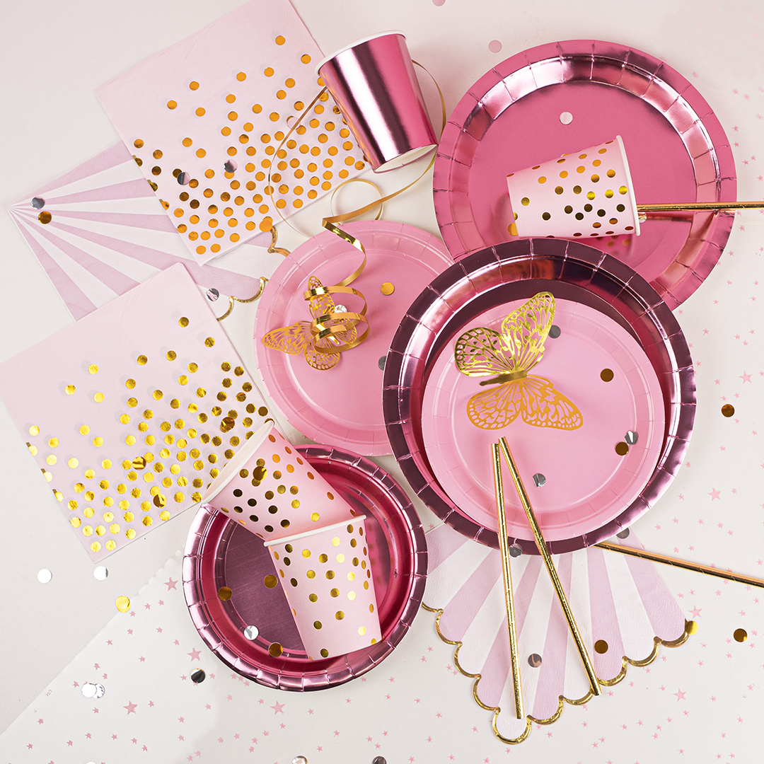 Сервировочные салфетки, Конфетти, Розовый/Золото, Металлик, 33*33 см, 12 шт.