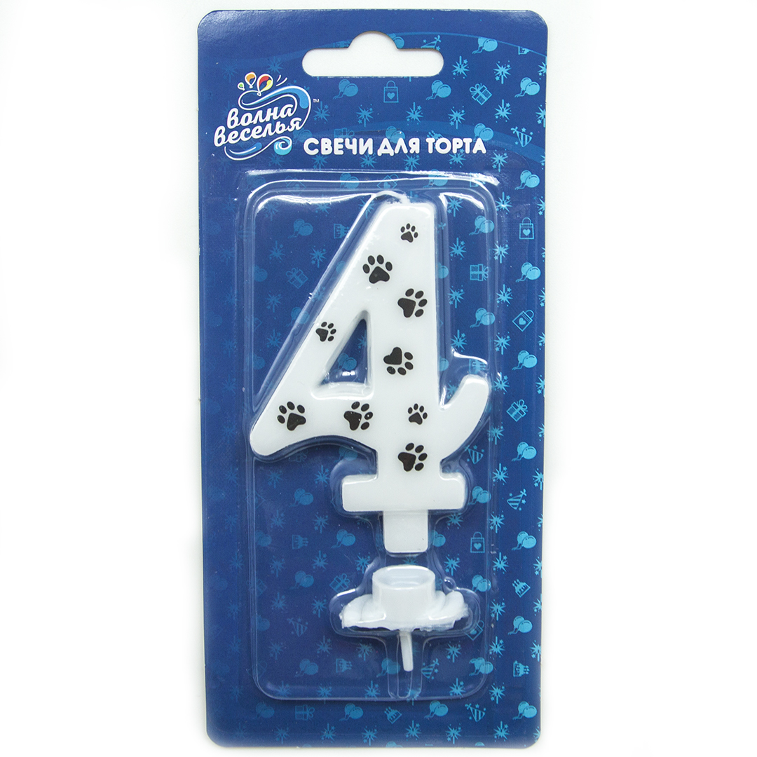 Свеча Цифра, 4 Лапки, 8 см, 1 шт. с держат.