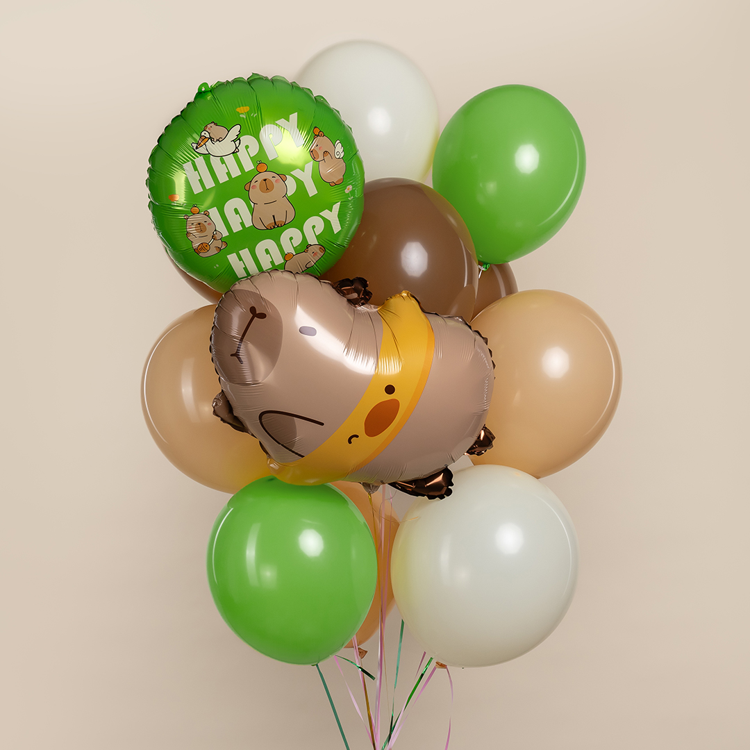 Шар (18''/46 см) Круг, Капибары, Happy Birthday, 1 шт.