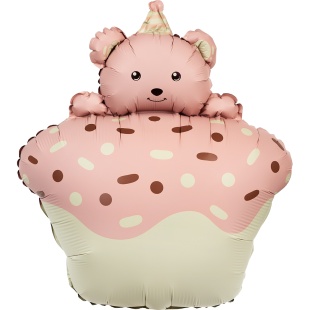 Шар (29''/74 см) Фигура, Кексик с медвежонком, Розовый, Сатин, 1 шт. в уп.