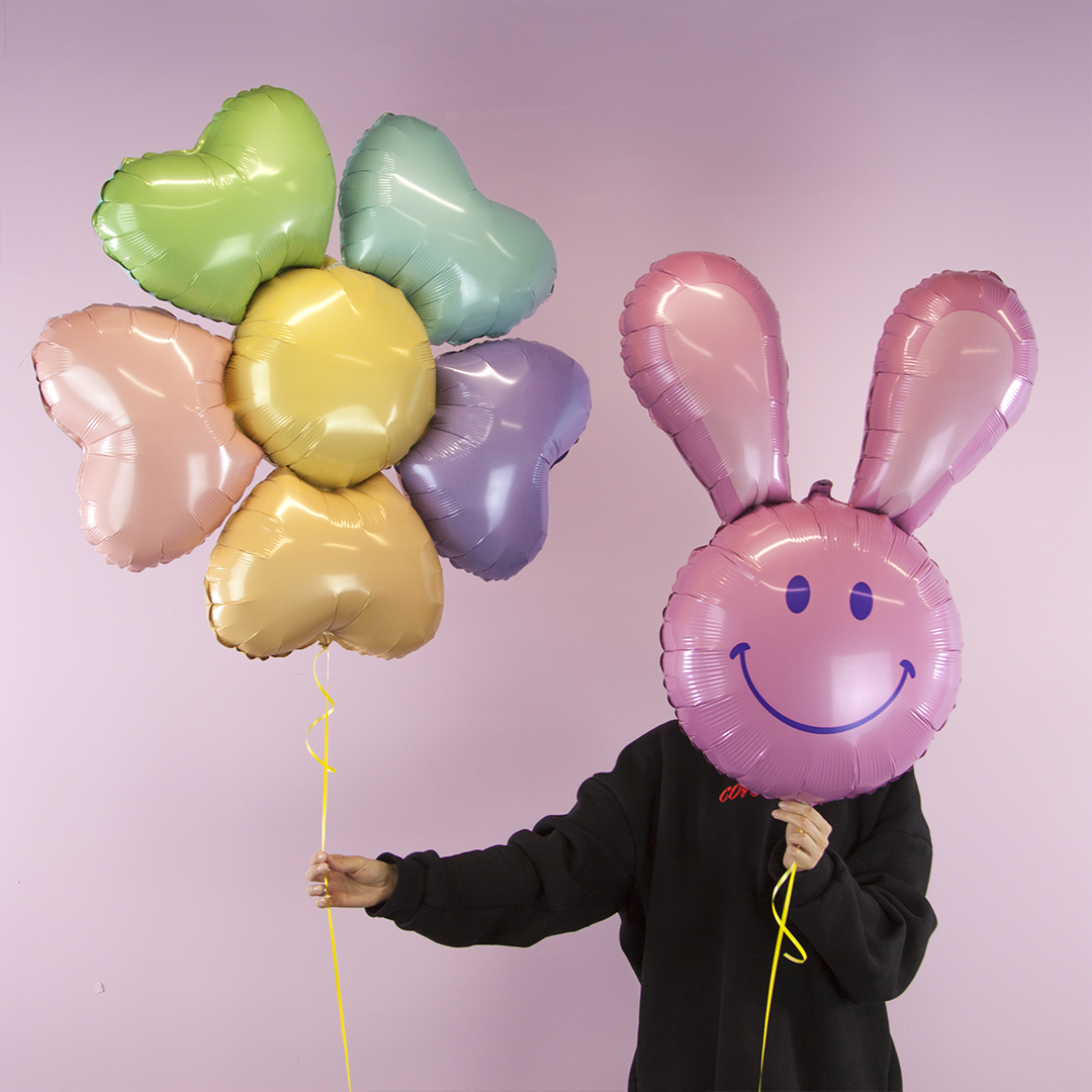 Шар (37''/94 см) Фигура, Смайл Зайка, Розовый, 1 шт.