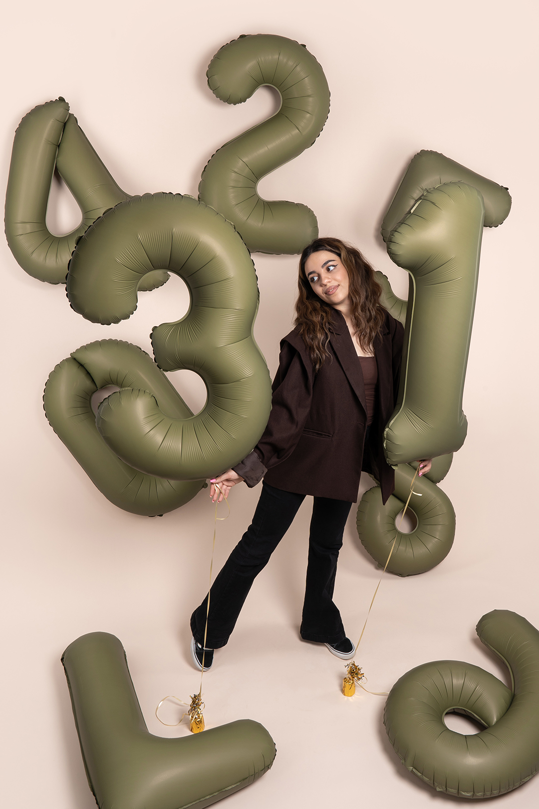 Шар (40''/102 см) Цифра, 7 Slim, Оливковый, Матовый, 1 шт.