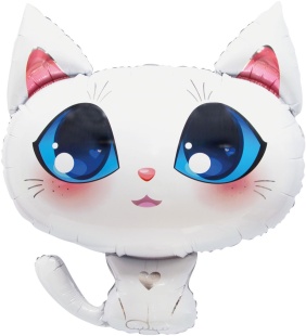 Шар с клапаном (15''/38 см) Мини-фигура, Котенок, Белый, 5 шт. в уп.