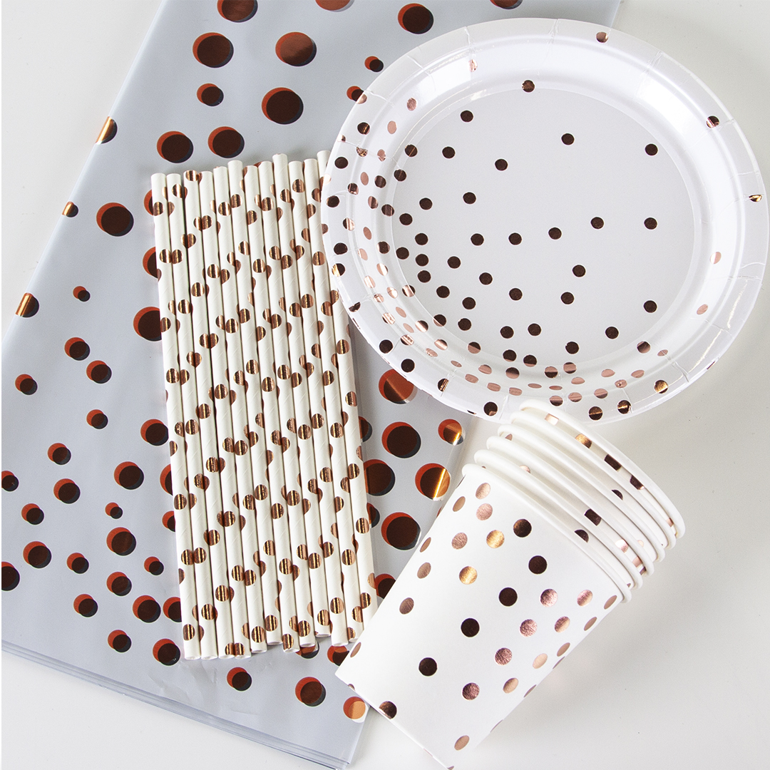 Стаканы (250 мл) Конфетти, Белый/Розовое золото, Металлик, 6 шт.