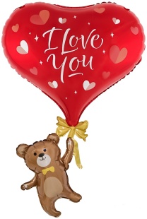 Шар (33''/84 см) Фигура, Мишка с сердцем, 1 шт. в уп.
