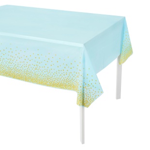Скатерть одноразовая, Конфетти, Голубой/Золото, 137*274 см, 1 шт.