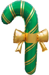 Шар (30''/76 см) Фигура, Леденец трость, Золотой бант (надув воздухом), Зеленый, 1 шт.
