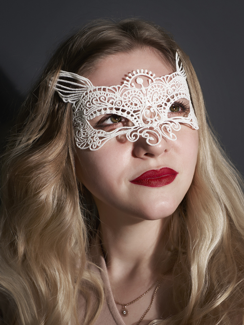 Маска кружевная, фигурная, Кошечка, Белый, 16*24 см, 1 шт. 