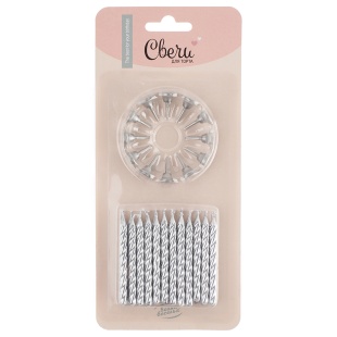 Свечи Серебро, Металлик, 6 см, 24 шт. с держат.