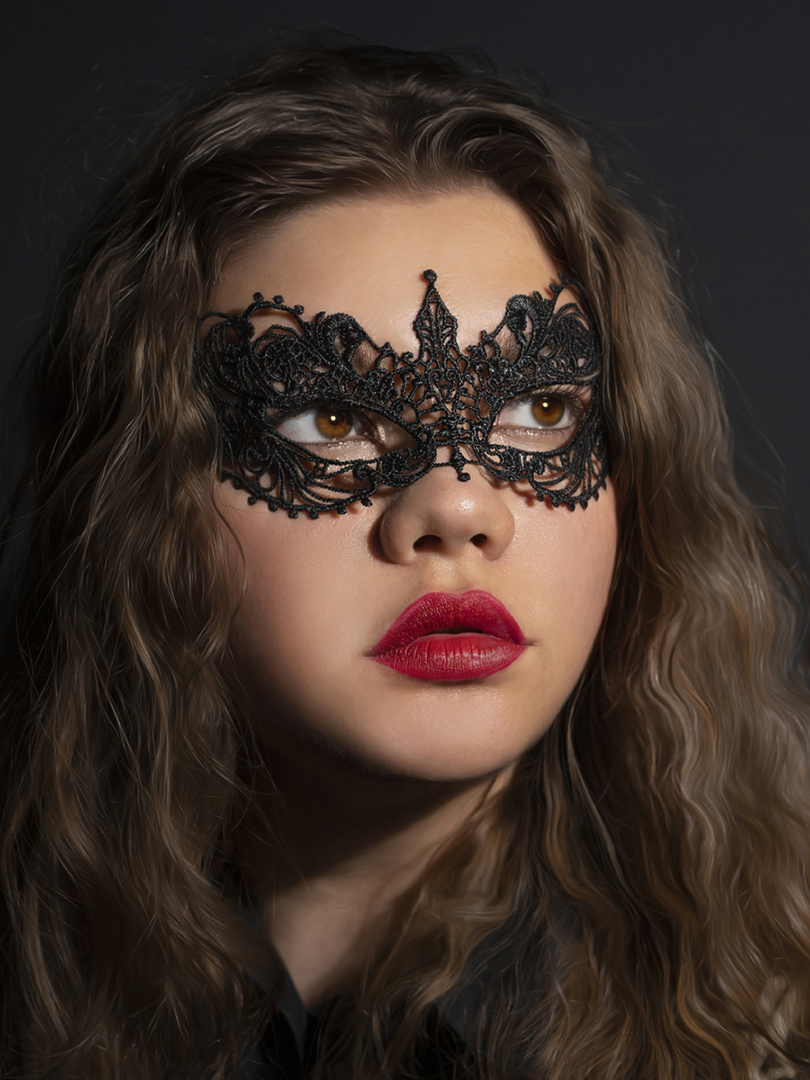 Маска кружевная, фигурная, Герцогиня, Черный, 16*24 см, 1 шт. 