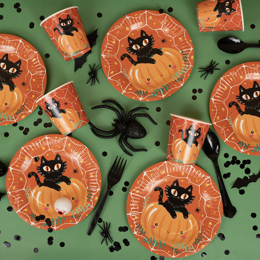 Стаканы (250 мл) Кошка на тыкве, Оранжевый, 6 шт.