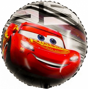 Шар (18''/46 см) Круг, Тачки, Молния МакКуин, 1 шт. в уп. (цв.этик.)