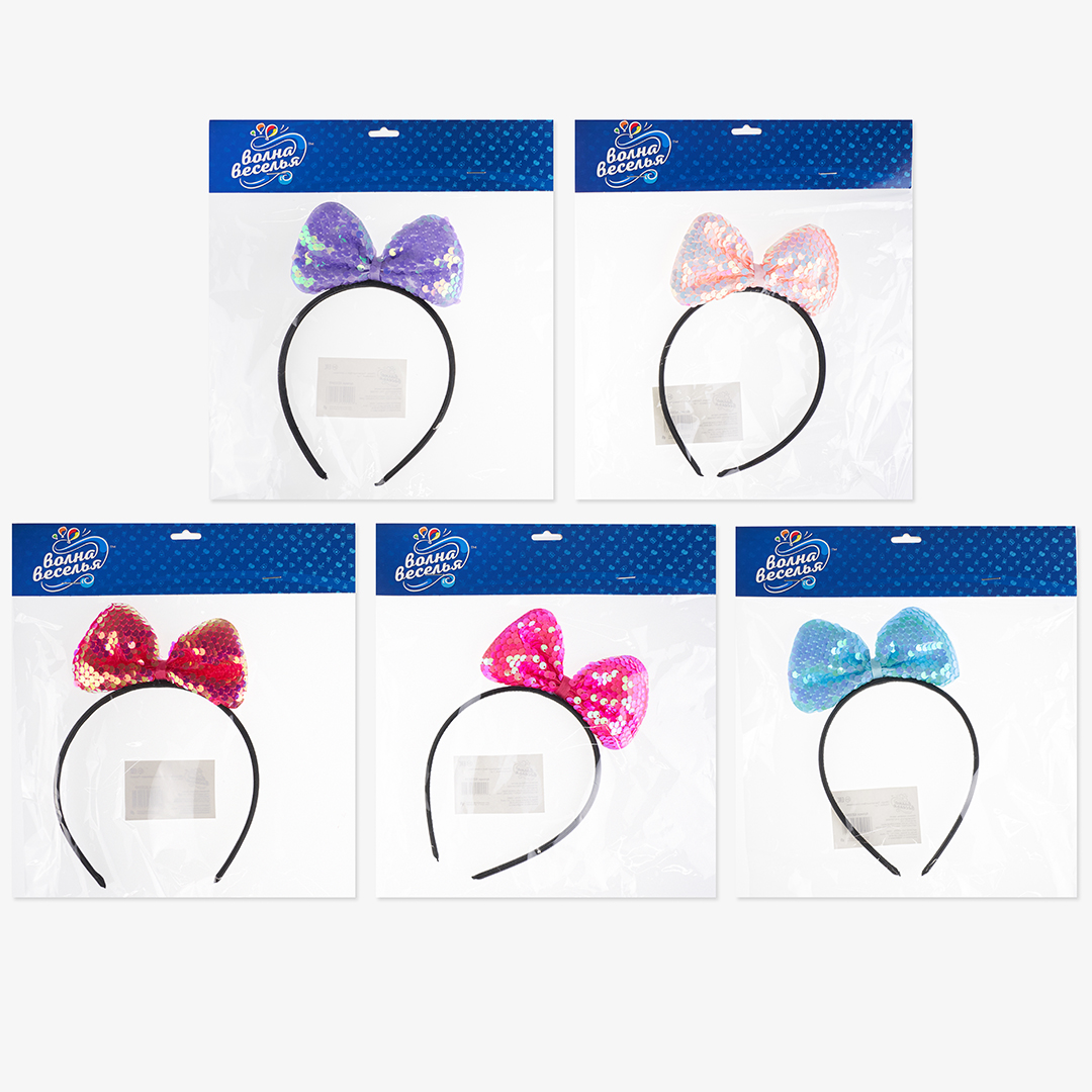 Ободок, Прелестный бант, с пайетками, Голубой, 1 шт. 