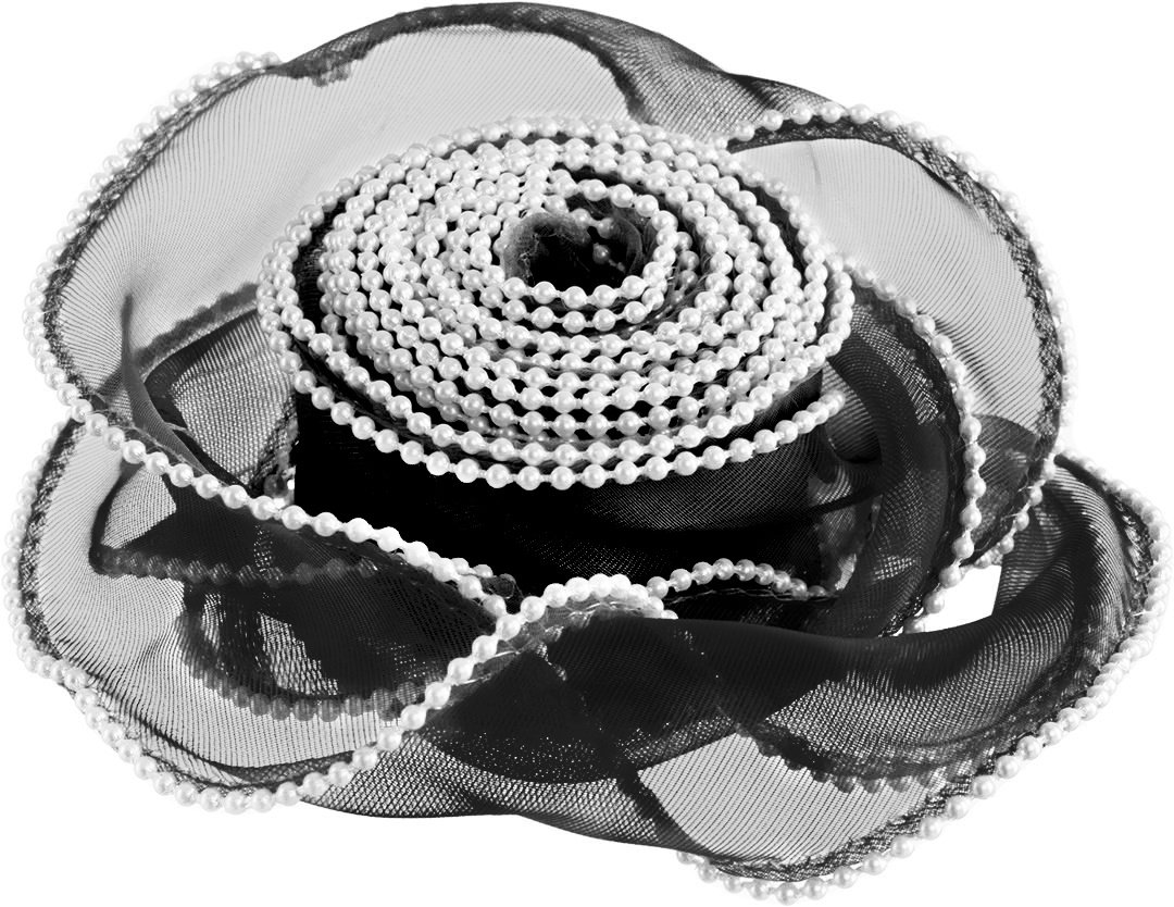 Лента декоративная (4 см*4,57 м) Органза с леской и бусинами, Черный, 1 шт.