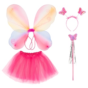 Набор (ободок, крылья, юбочка, волшебная палочка), Фея Бабочка, Радужный, с блестками, 48*38 см, 1 ш