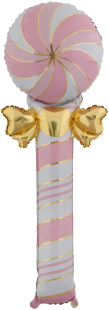 Шар (59''/150 см) Фигура, Леденец трость с бантом, Розовый/Золото, 1 шт.