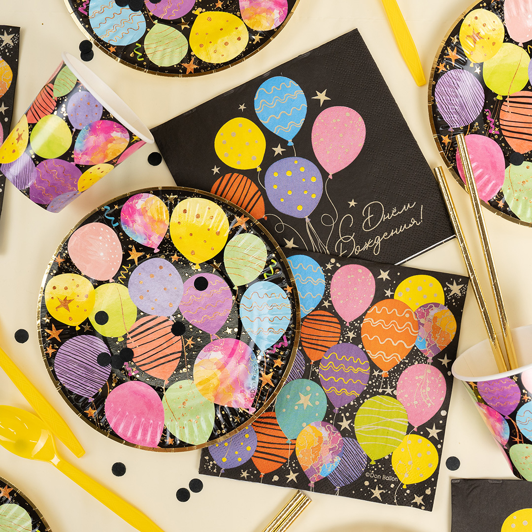 Сервировочные салфетки, Воздушные шары, Черный, 33*33 см, 20 шт.