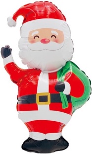 Шар с клапаном (17''/43 см) Мини-фигура, Дед Мороз с подарками, 5 шт. в уп.