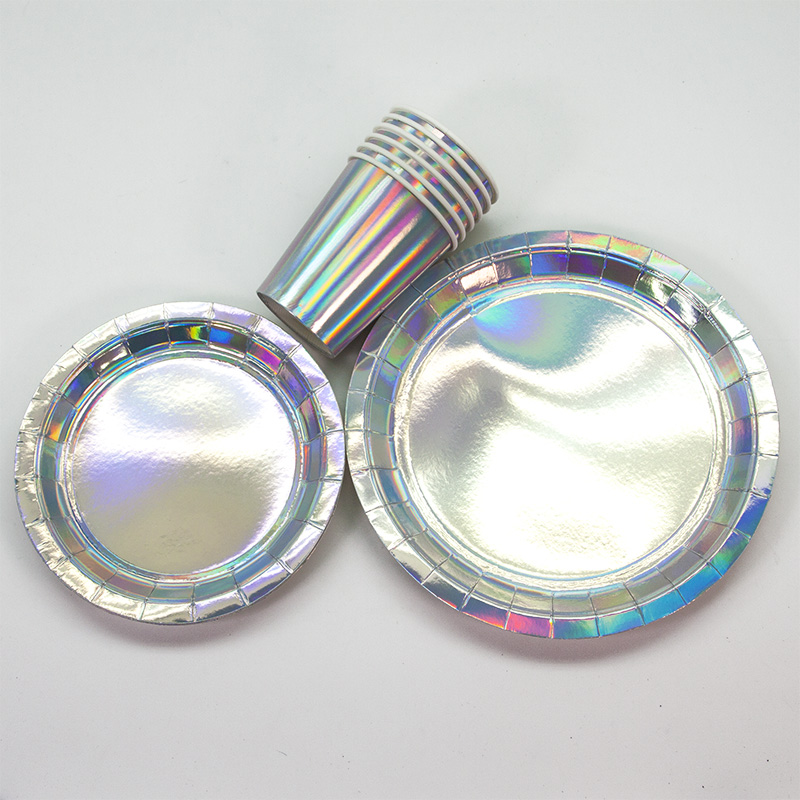 Тарелки (9''/23 см) Перламутровый блеск, Серебро, Голография, 6 шт.