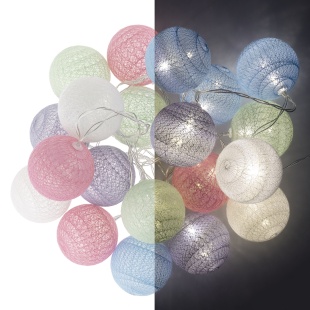 Светодиодная гирлянда Хлопковые клубочки, Супер Микс, 20 Led, IP14, 3 м. Разноцветный, 1 шт.