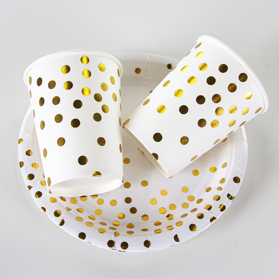 Стаканы (250 мл) Конфетти, Белый/Золото, Металлик, 6 шт.