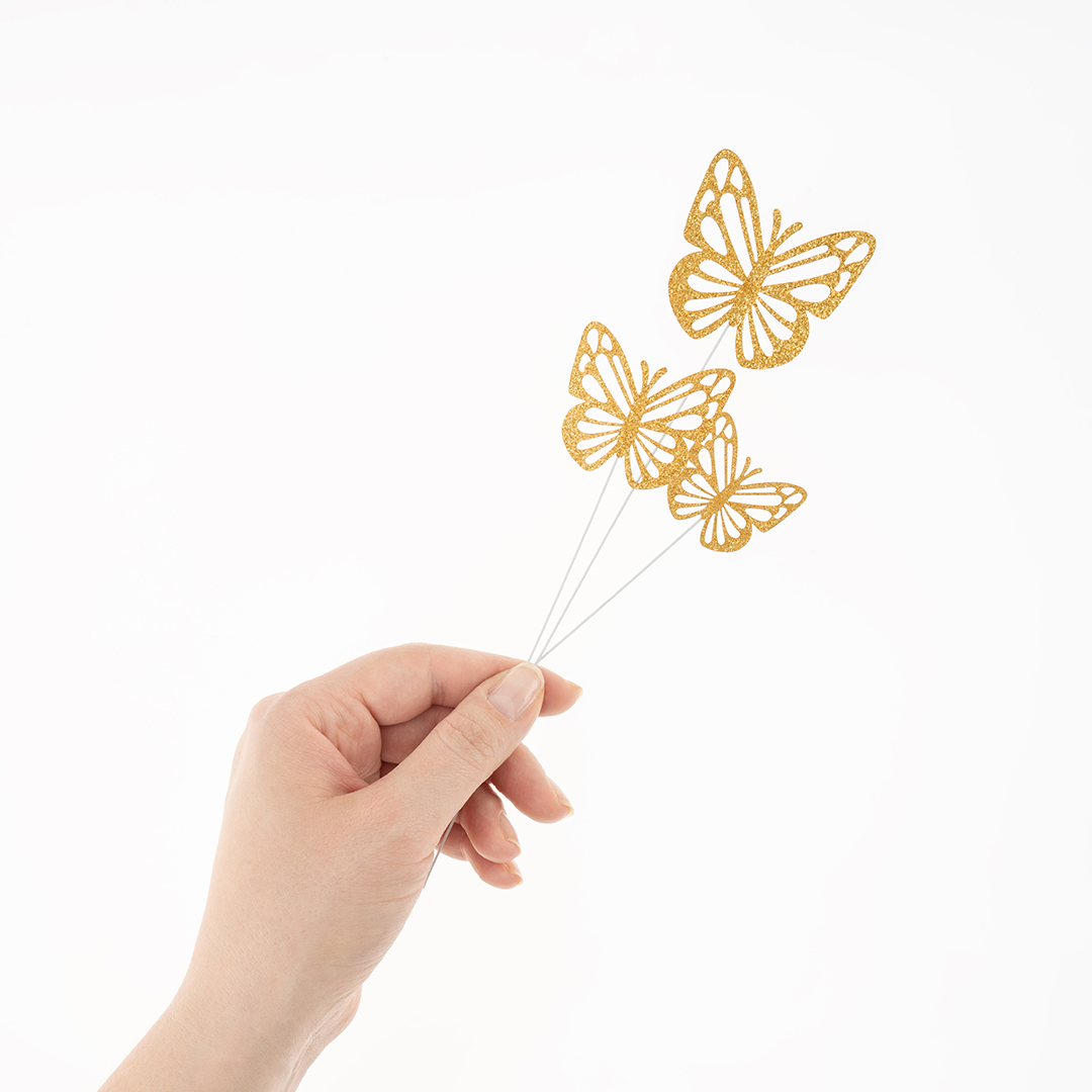 Топперы, Ажурные бабочки, Золото, 18 см, 10 шт.