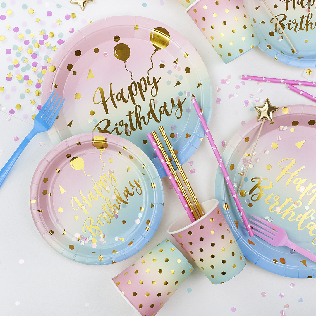 Тарелки (9''/23 см) Невесомый ДР, Радужный/Золото, Металлик, 6 шт.