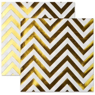 Сервировочные салфетки, Зигзаги, Белый/Золото, Металлик, 33*33 см, 12 шт.