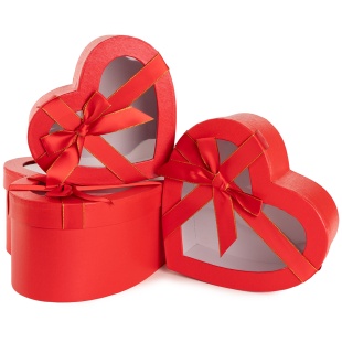 Набор коробок Сердце, с окошком и бантом, Красный, 26*23*12 см, 3 шт. в упак. 