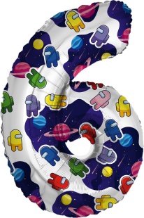 Шар (32''/81 см) Цифра, 6 Космонавтики, 1 шт. в уп.