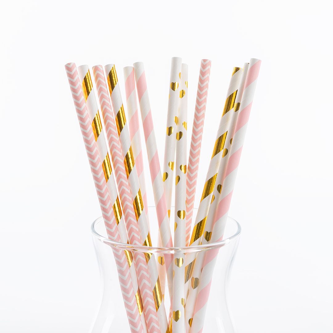 Трубочки для коктейлей, Розовый микс, Металлик, 12 шт. в упак. 