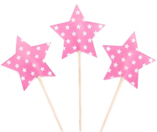 Пики Топперы, Звезда, Белые точки, Розовый, 4*12 см, 12 шт.