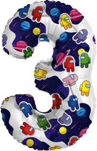 Шар (32''/81 см) Цифра, 3 Космонавтики, 1 шт. в уп.
