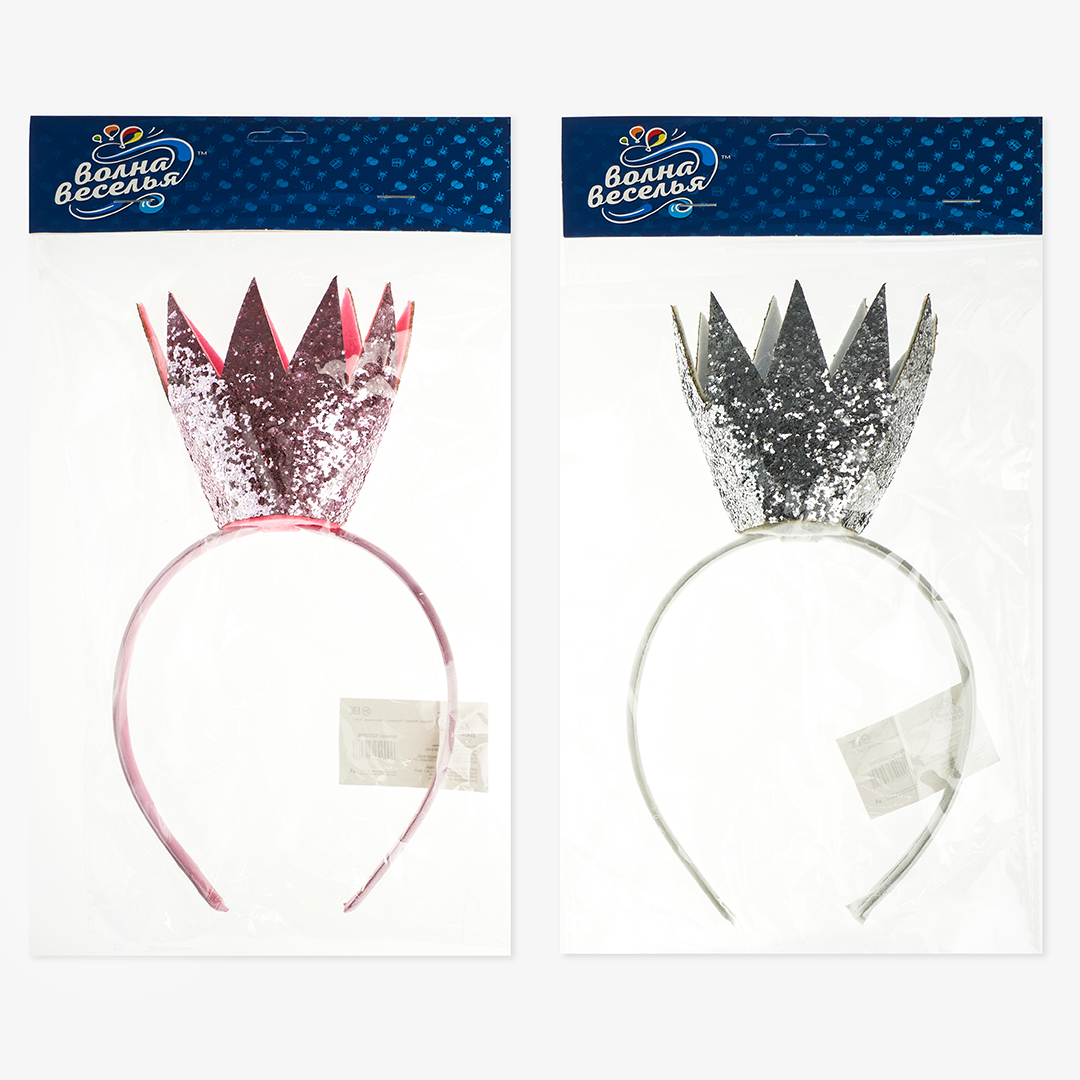 Ободок, Корона, Серебро, с блестками, 1 шт. 