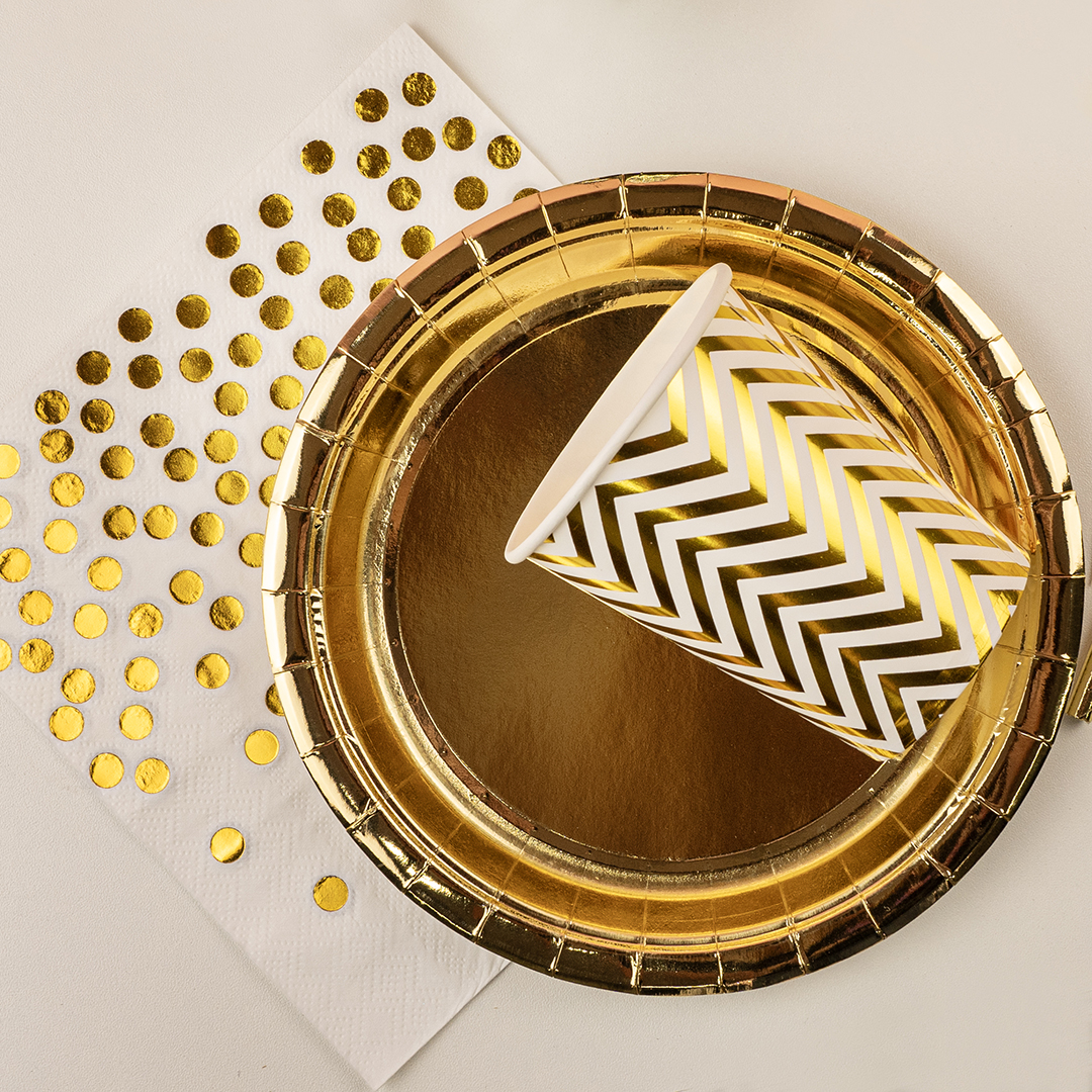 Стаканы (250 мл) Зигзаги, Белый/Золото, Металлик, 6 шт.